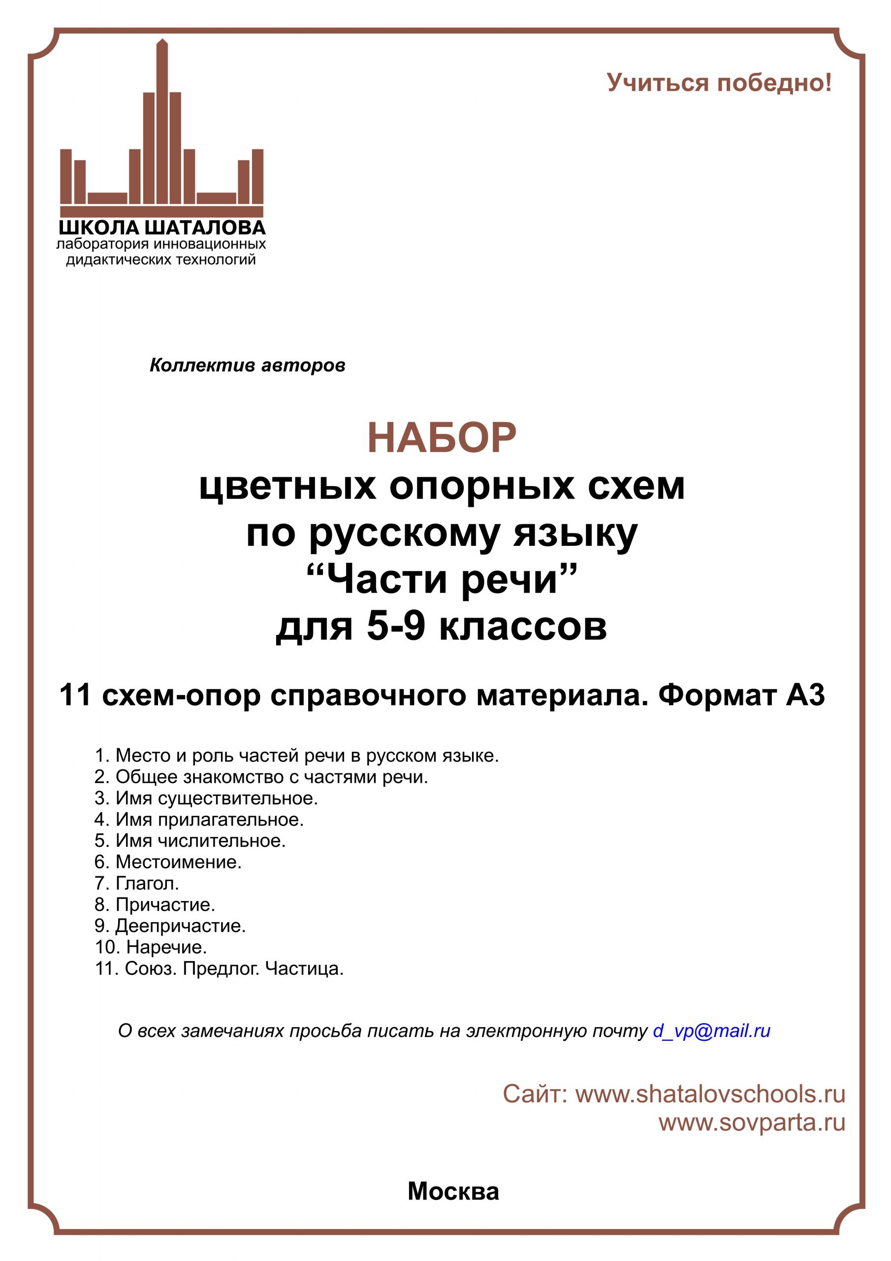 4.3. Русский язык. Части речи. Схемы-опоры для 5-9 классов. — Школа Шаталова